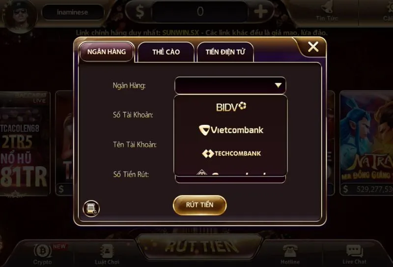 Hướng dẫn thao tác rút tiền Sunwin chuẩn xác nhất